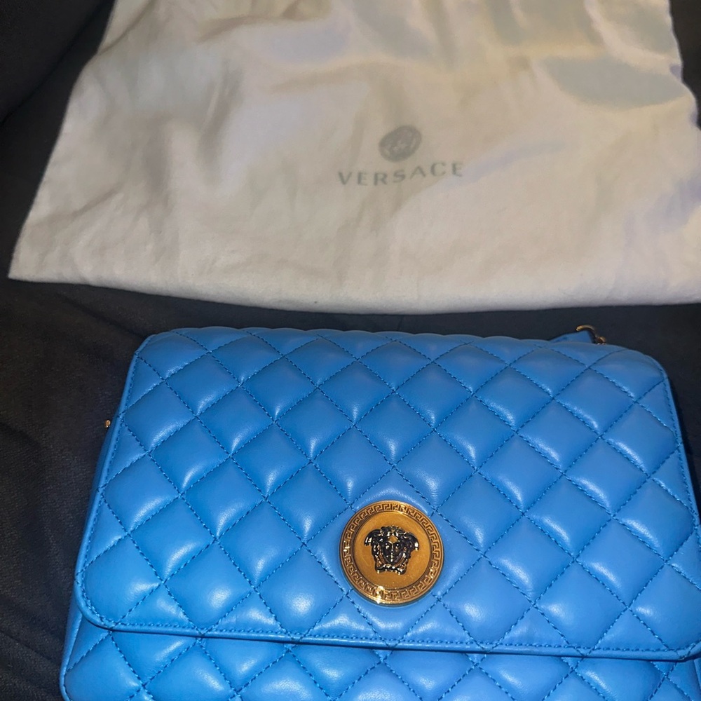 Versace Light Blue Quilted Crossbody Bag
